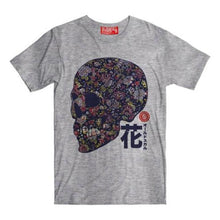 Load image into Gallery viewer, Celebrate Día de Muertos (Day of the Dead), Cinco De Mayo or every day with this colorful Sugar Skull shirt in Grey. The best-looking, most comfortable, softest t-shirt's available anywhere. The Oldskull Express Collection features vintage styled t-shirts with a strong Japanese influence combined with Americana, retro and streetwear design elements. The result is unique design you will only find at Oldskull Shirts USA the best shirt store in North America.